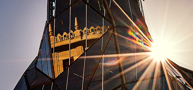 image from "Glass building and sunbeams" by kfphotography